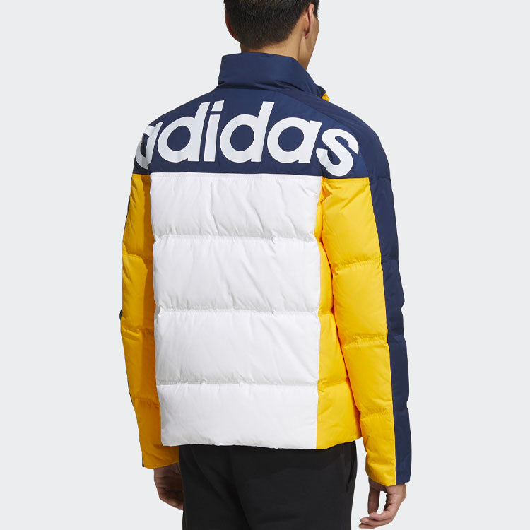 Men's adidas neo Colorblock High Collar Sports Gold Color Down Jacket GP5913