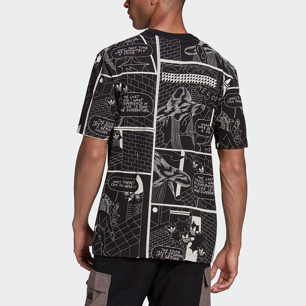 adidas originals Graphic Tee Printing Sports Round Neck Short Sleeve Black GN3346