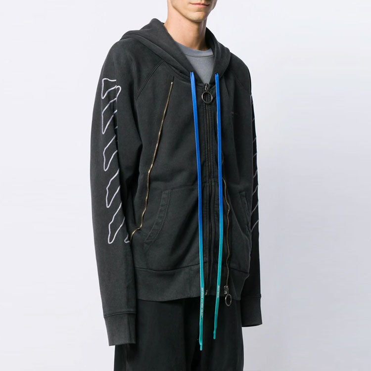 Off-White Abstract Arrows Arrow Washed Distress Zipper Ordinary Version Black OMBE007F19E300111001