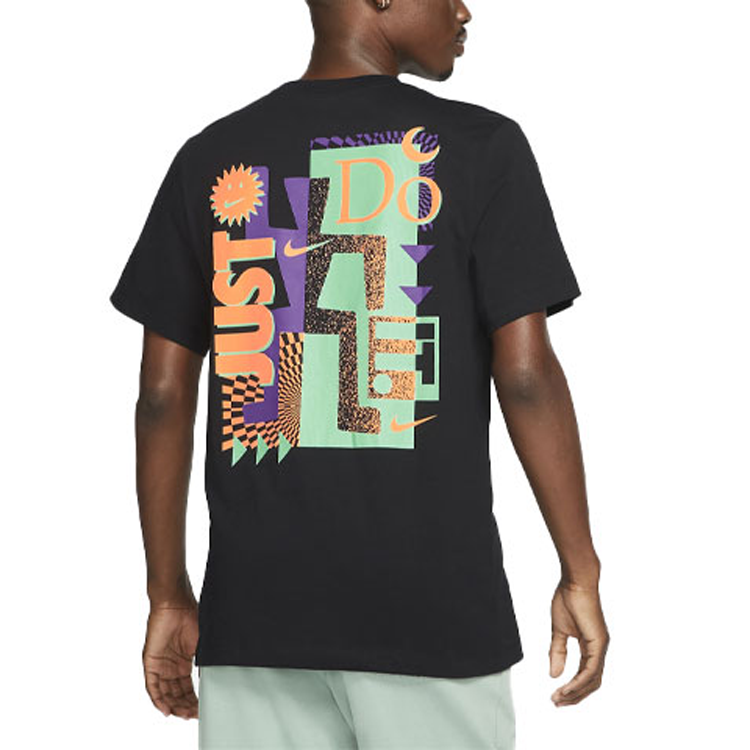 Men's Nike Contrasting Colors Large Logo Casual Sports Round Neck Short Sleeve Black T-Shirt DD1277-010
