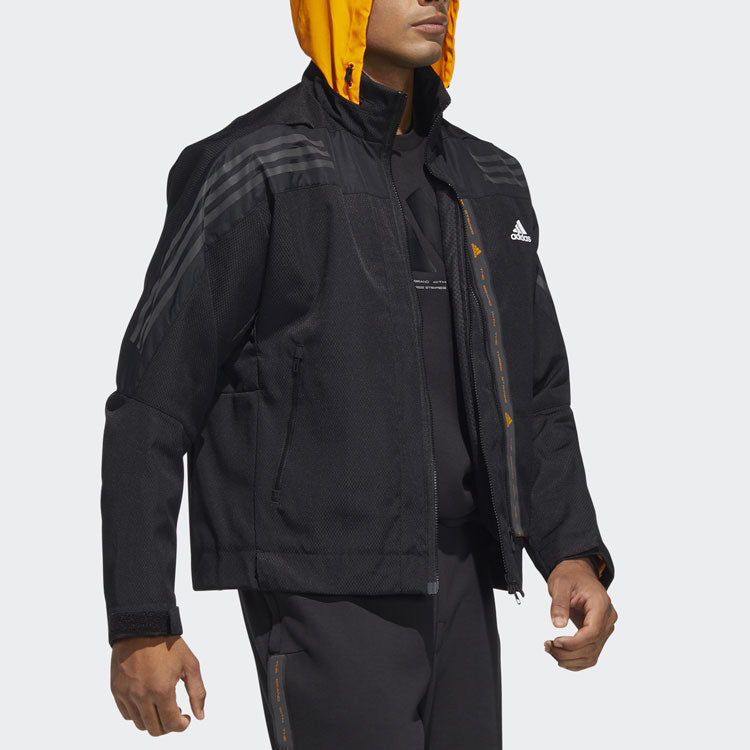 adidas Th 99 Pro Wvjk Solid Color Stripe Casual Sports Hooded Jacket Black HE9909
