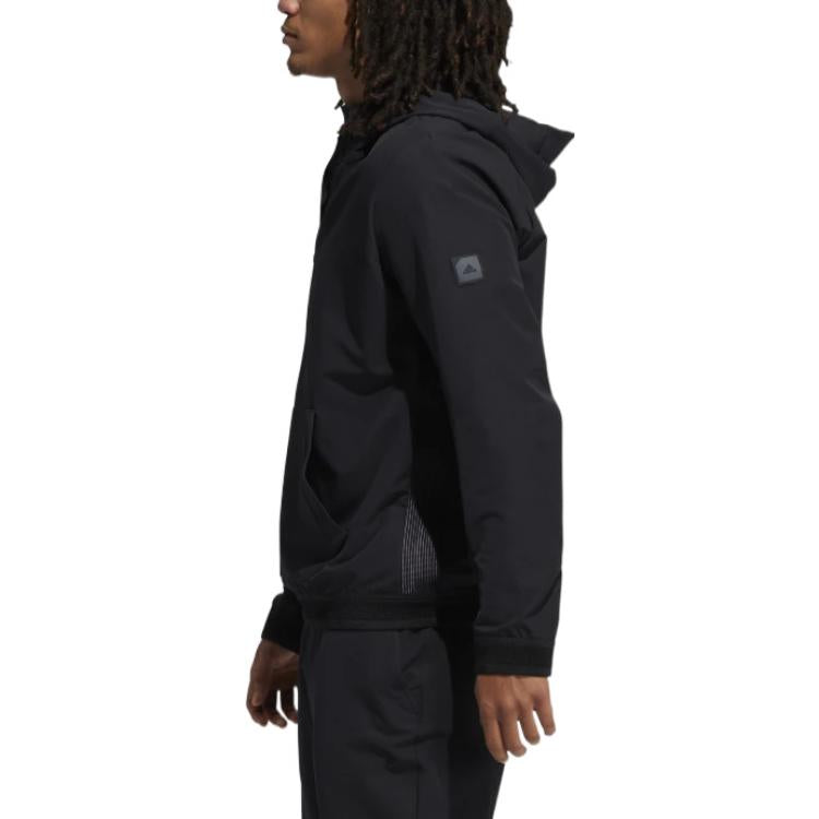 Men's adidas Adicross Solid Color Hooded Half Zipper Kangaroo Pocket Long Sleeves Black GM1206