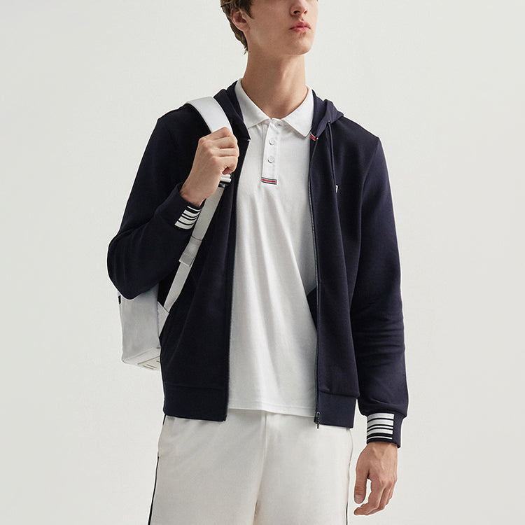 FILA Embroidered Logo Knit Hooded Jacket Blue F11M031503FNV