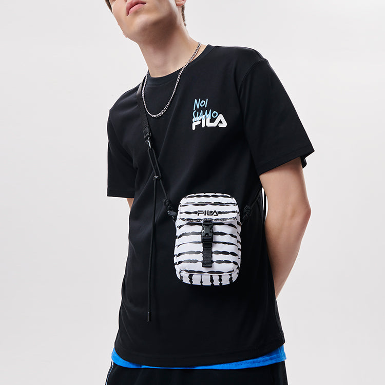 Men's FILA FUSION Alphabet Logo Round Neck Short Sleeve Dark Black T-Shirt T11M131107A-BK