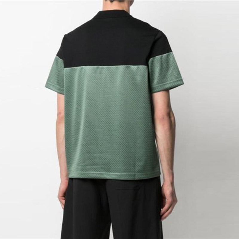 Men's FENDI SS21 Embroidered Logo Hollow Out Short Sleeve Black Sage Green Polo Shirt FAF632A52GF1DS9