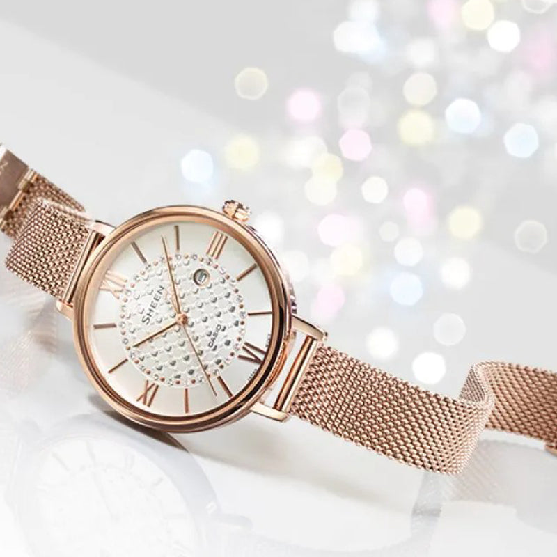 CASIO Waterproof SHEEN Quartz Sapphire Crystal Rose Gold Analog SHE-4059PGM-7AU