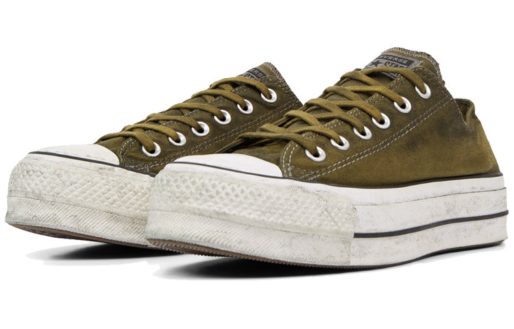 (WMNS) Converse Chuck Taylor All Star Canvas Rust Platform Low Top Thick Sole Dirty Shoes Army Green 565763C
