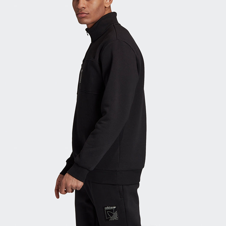 adidas originals Sprt Icon Qztt Athleisure Casual Sports Cardigan Fleece Lined Stand Collar Pullover Black GD5821