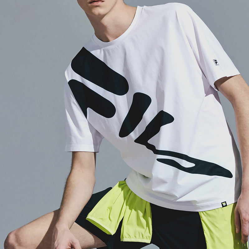 Men's FILA Water Ripple Printing Running Short Sleeve White T-Shirt A11M022108F-WT