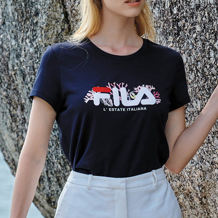 (WMNS) FILA Round Neck Short Sleeve Blue F61W028117F-NV