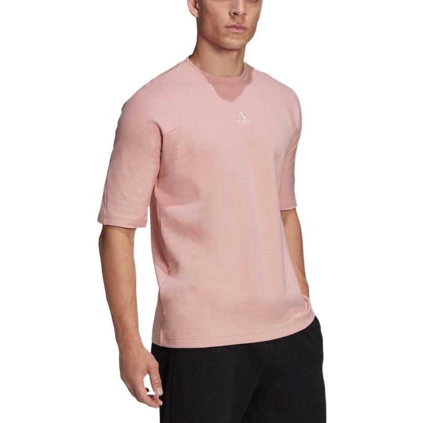 Men's adidas Solid Color Logo Printing Casual Round Neck Short Sleeve Japanese Version Pale Pink T-Shirt HB6598