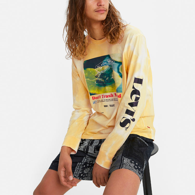Men's Levis Tie Dye Alphabet Printing Round Neck Long Sleeves Yellow 16139-0024