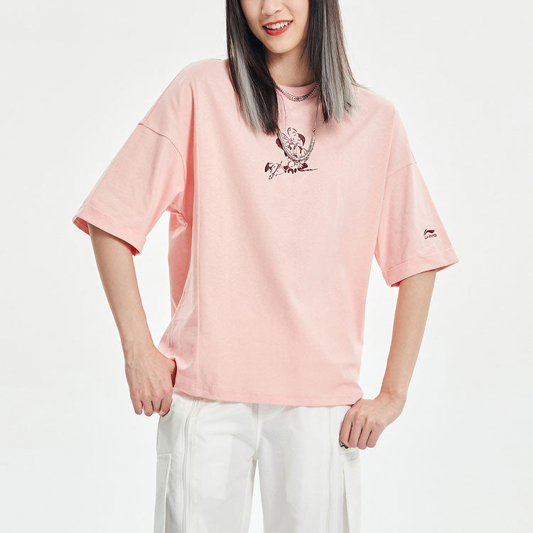 Li-Ning x Disney Crossover Round Neck Loose Casual Short Sleeve Red AHSR038-1