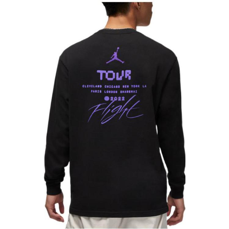 Men's Air Jordan Alphabet Printing Solid Color Round Neck Long Sleeves Black DN3411-010