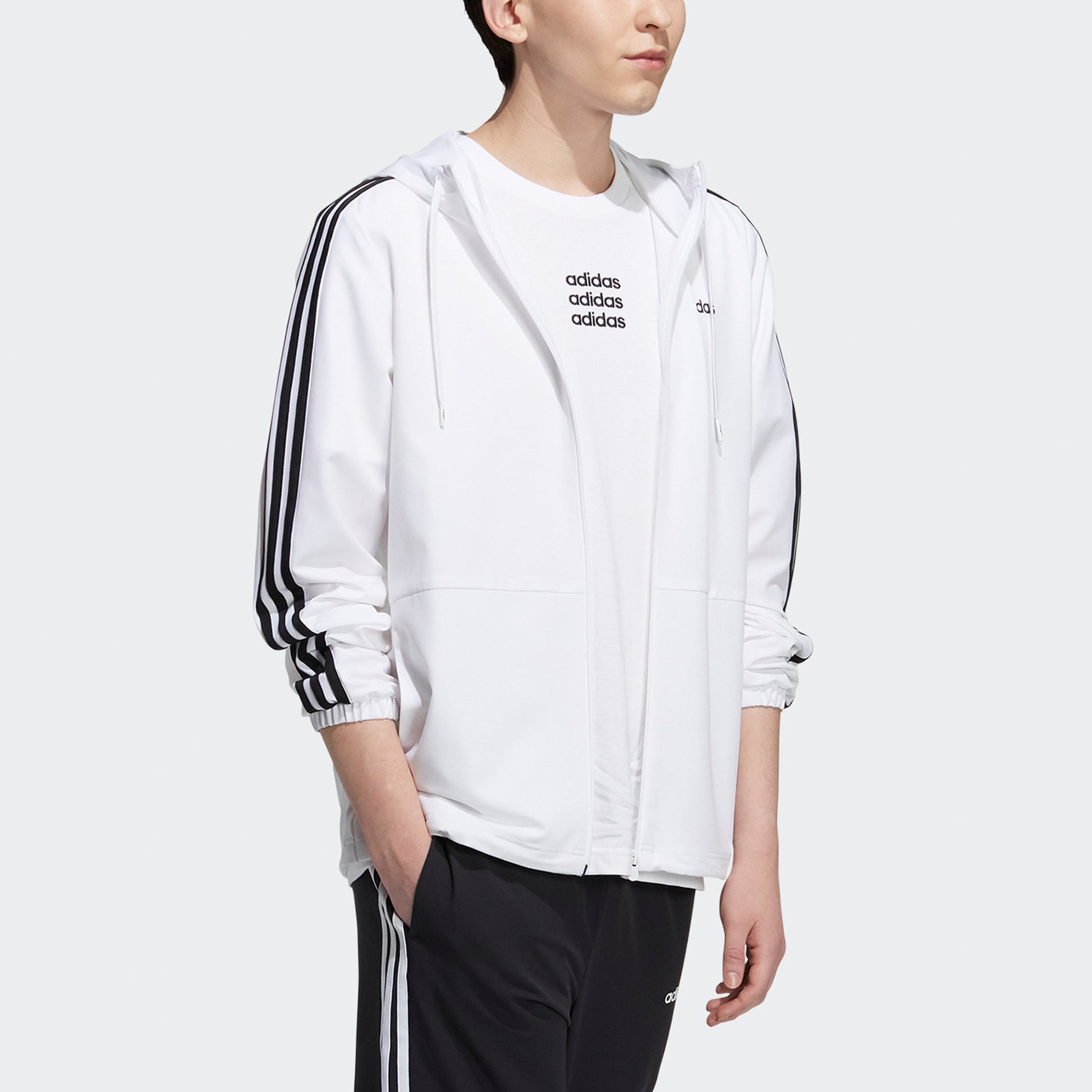 adidas neo M Ce 3s Wndbrk Casual Sports Stripe Hooded Jacket White H14195