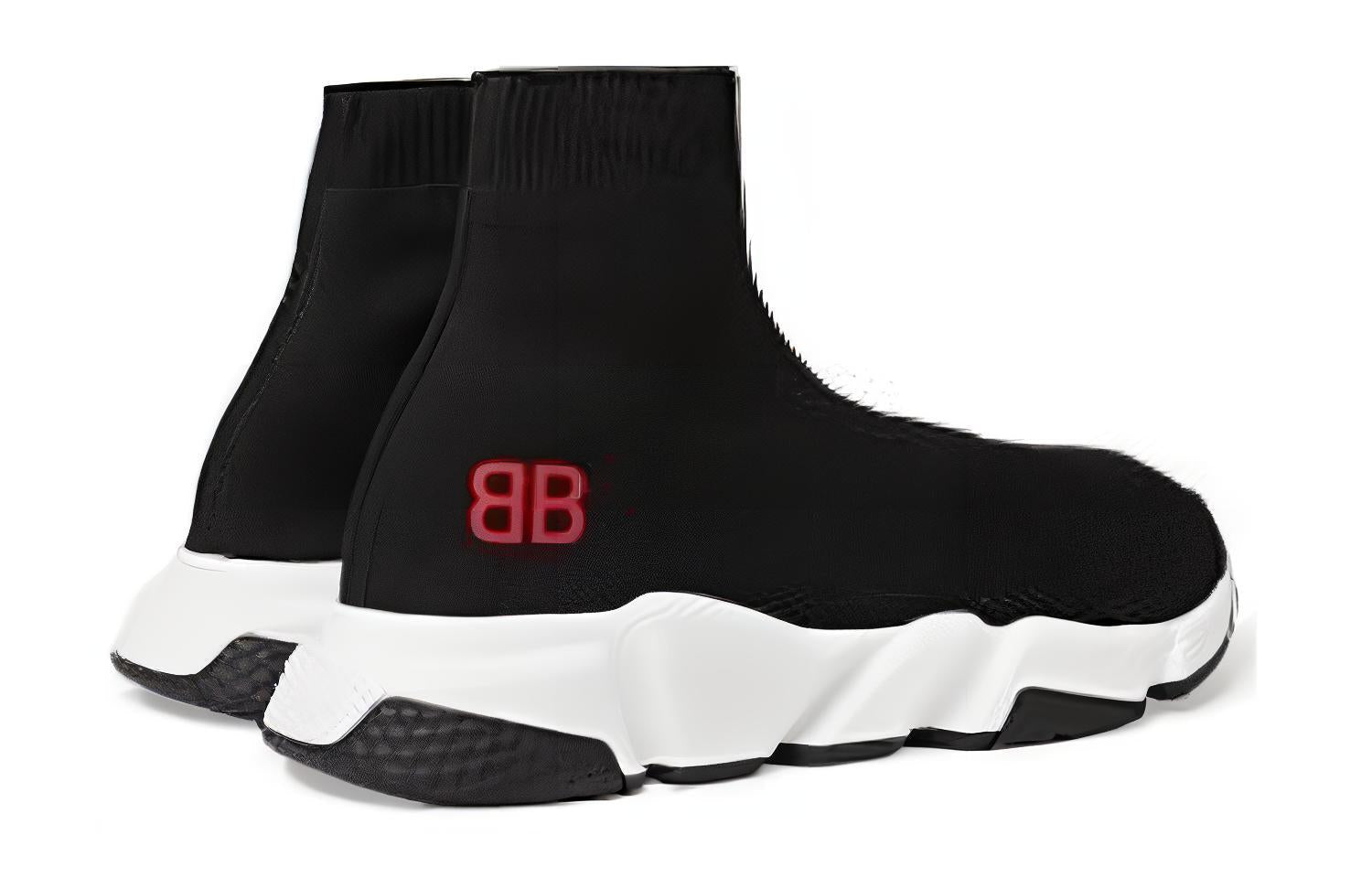 Balenciaga Speed Sneakers 'Black Knit with Red BB Logo' 514218W05G01000