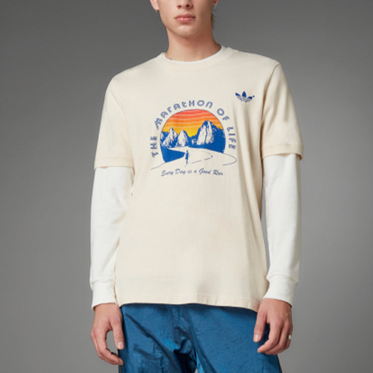 adidas originals Bluev. Grp Tee Snow Mountain Alphabet Pattern Round Neck Sports Short Sleeve Beige HC7587