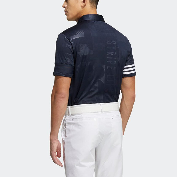 adidas Stripe Printing Logo Short Sleeve Button Polo Shirt Blue HA0227