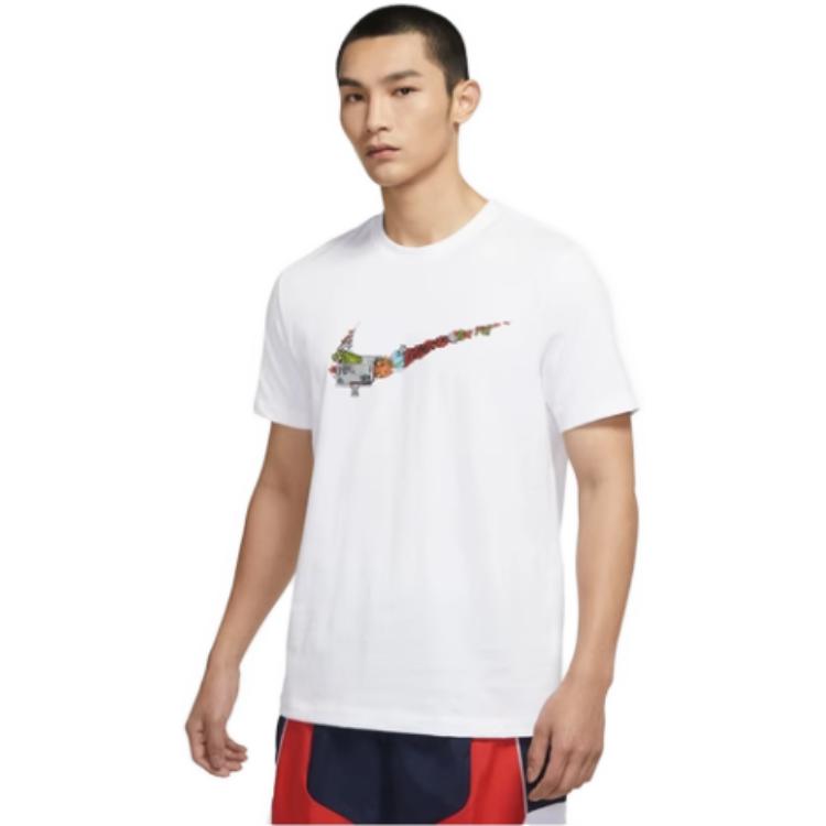 Nike Cartoon Pattern Large Logo Printing Round Neck Casual Short Sleeve White DR1288-100