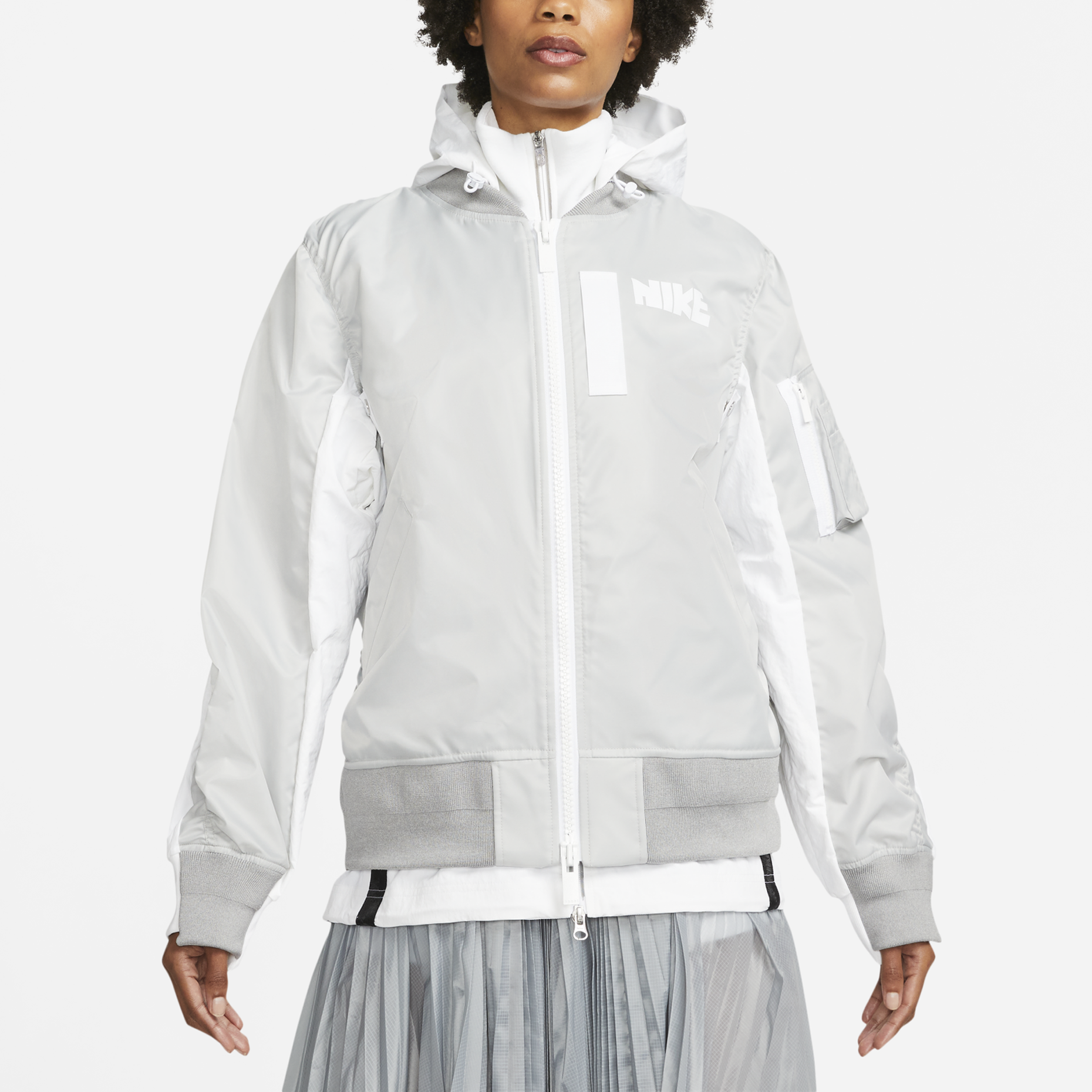 (WMNS) Nike x sacai Layered Bomber Jacket 'Grey Fog' CV5686-097