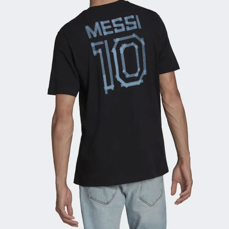 adidas Messi Subject Solid Color Back Alphabet Numeric Round Neck Short Sleeve Black HA0936