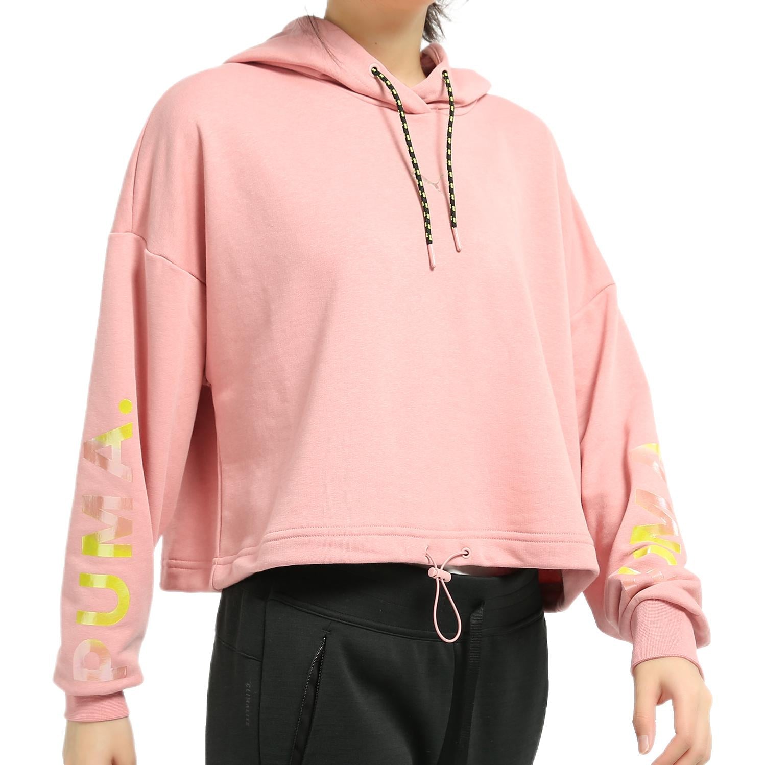 (WMNS) PUMA Chase Cropped Hoodie 'Pink White' 595935-14