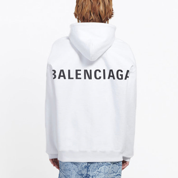 Men's Balenciaga Back Alphabet hooded Long Sleeves White 556113TAV379000