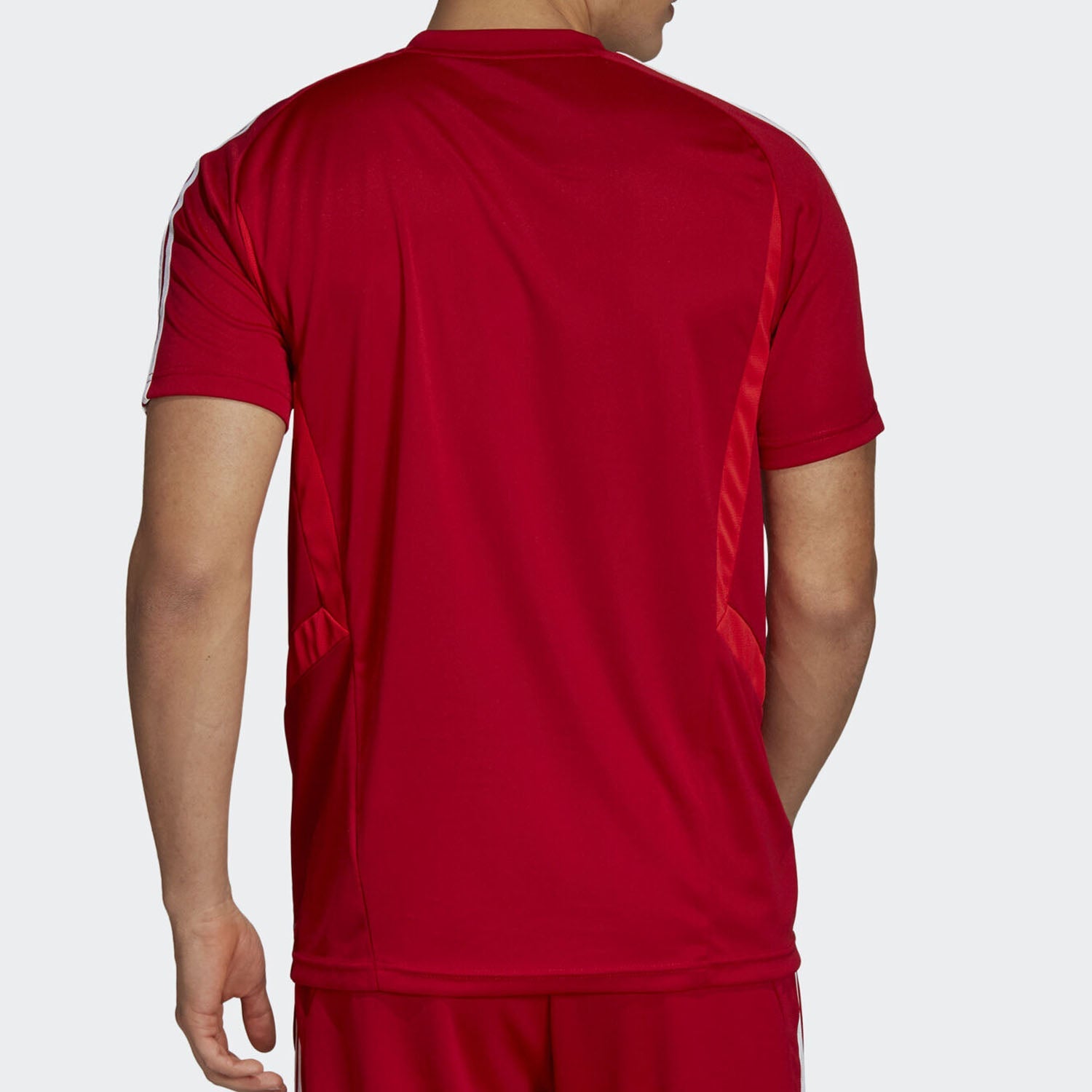 adidas Solid Color Logo Printing V neck Short Sleeve Red D95944