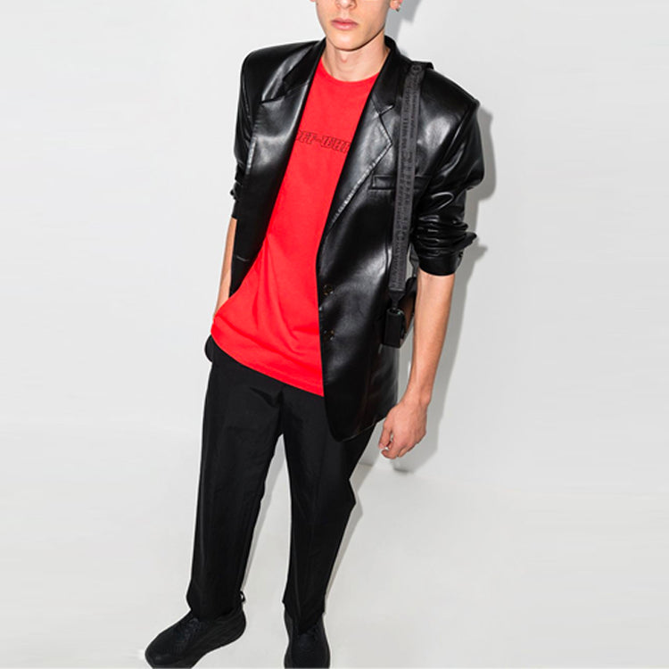 Off-White SS21 Alphabet Printing Round Neck Short Sleeve Loose Fit Red OMAA027R21JER0112531