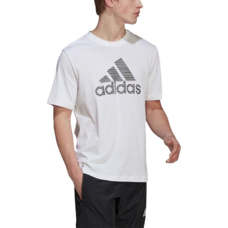 Men's adidas Logo Printing Straight Round Neck Pullover Short Sleeve White T-Shirt HE4381