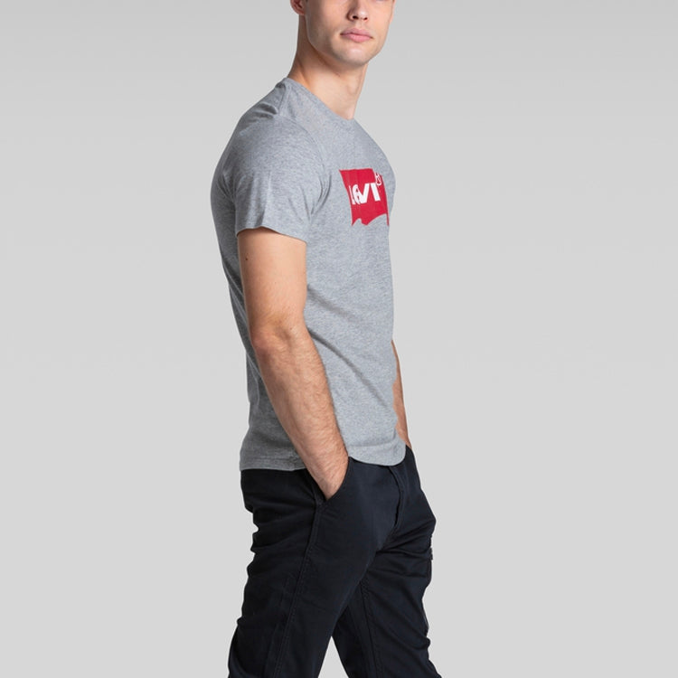 Men's Levis Alphabet Logo Loose Round Neck Short Sleeve Gray T-Shirt 17783-0138