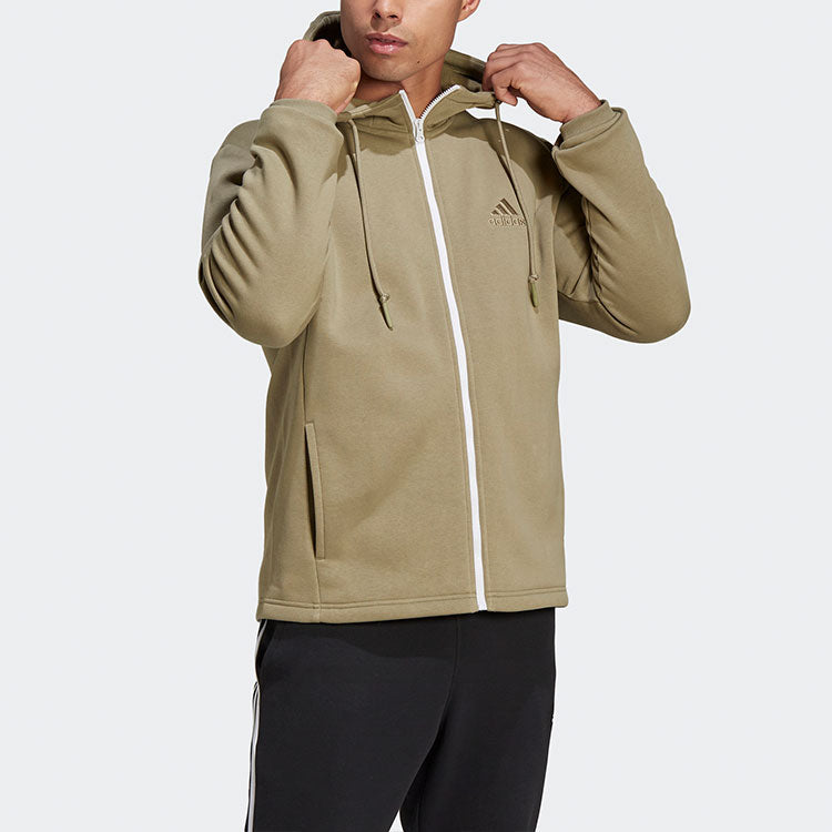 adidas Solid Color Zipper Long Sleeves Sports Hooded Jacket light green HU0294