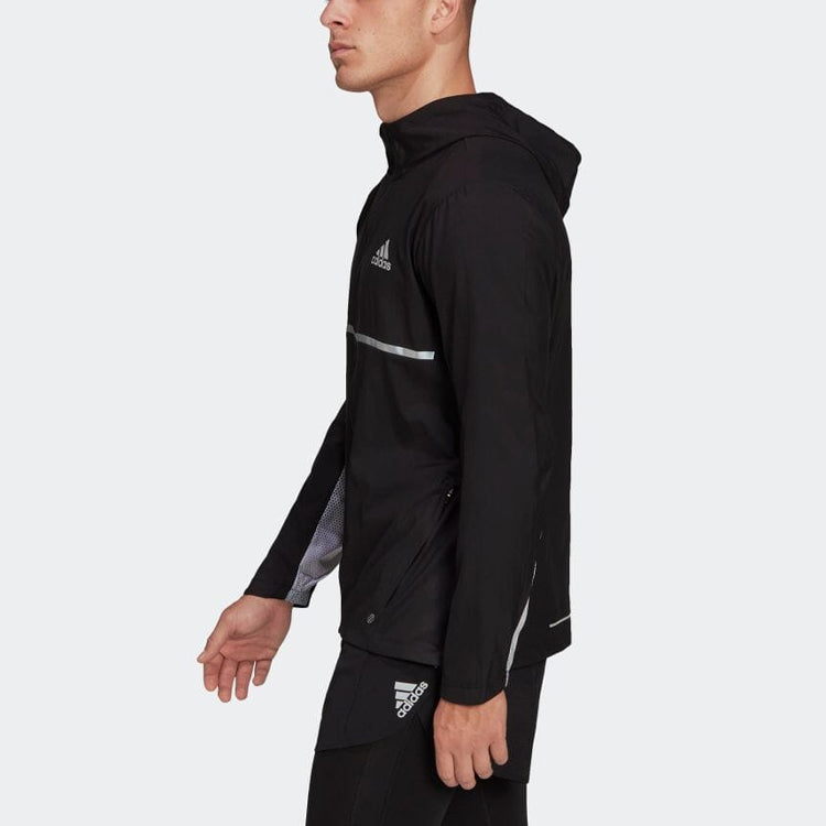 Men's adidas Own The Run Colorblock Jacket Long Sleeves hooded Version Black HB9154