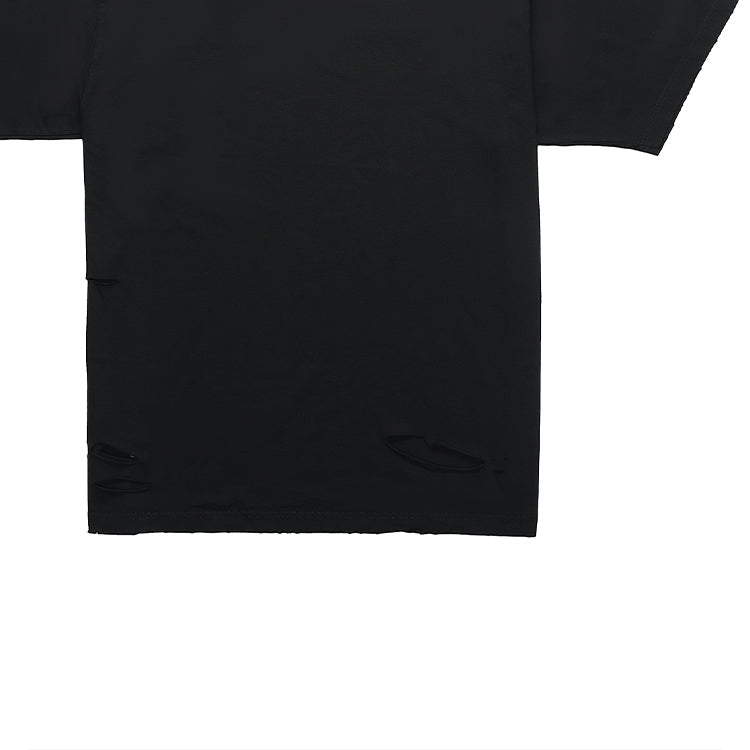 Men's Balenciaga SS21 Alphabet Printing Pattern Hole Round Neck Short Sleeve Black 651795TKVB81070