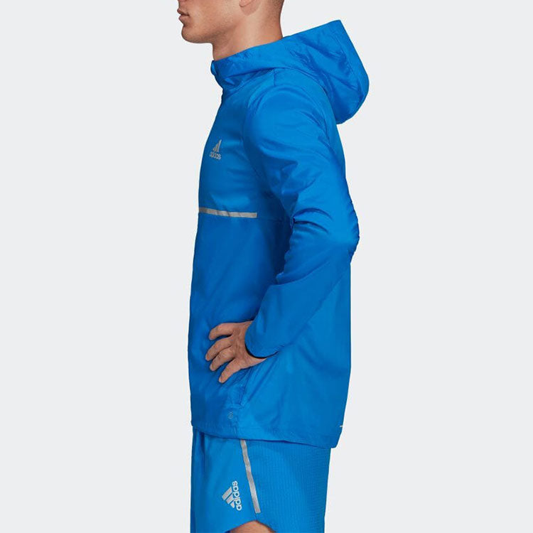 Men's adidas Logo Printing Solid Color Casual Hooded Jacket Japanese Version Blue HB7426