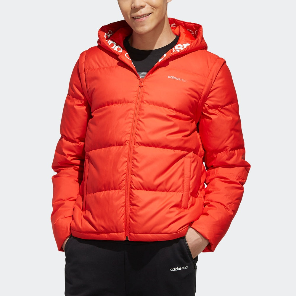 adidas neo Sports hooded Detachable Long Sleeves Down Jacket Orange Red EI4431