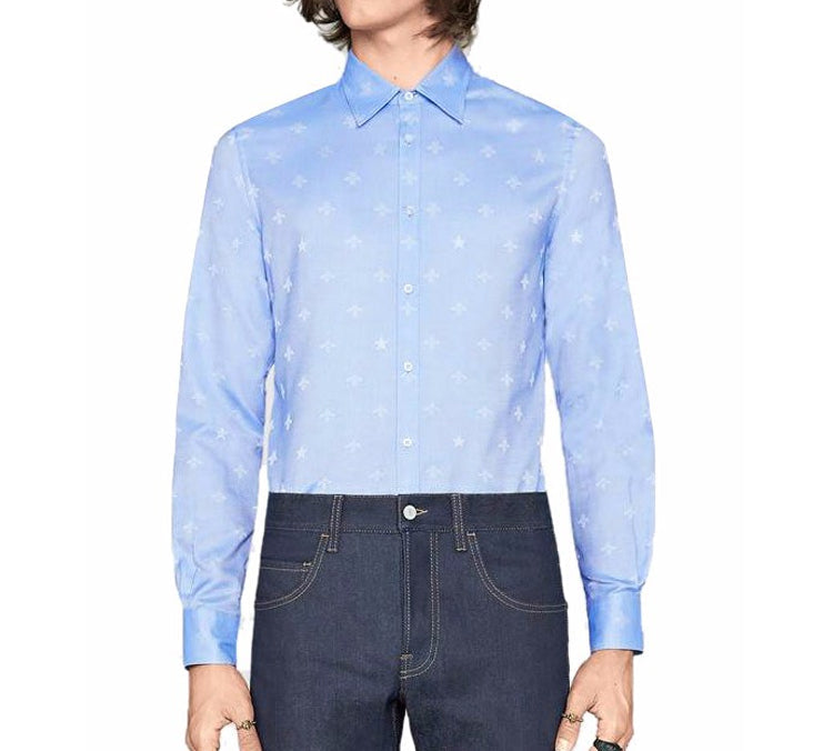 Gucci Bee Star Print Long Sleeve Shirt For Men Blue 452041-Z327C-4910
