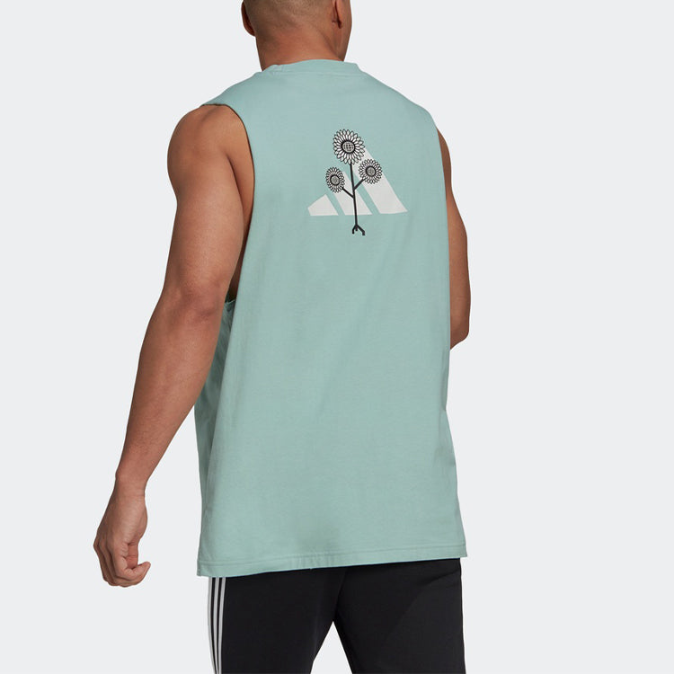 Men's adidas Round Neck Logo Sports Green Vest H54038
