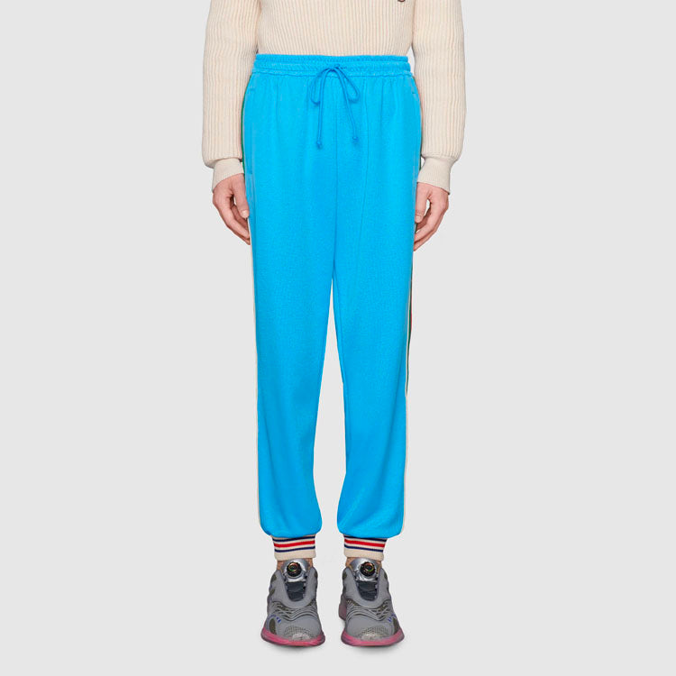Men's Gucci SS21 Webbing Plain Weave Knit Jogging Long Pants/Trousers Light Blue 650038-XJC5N-4670