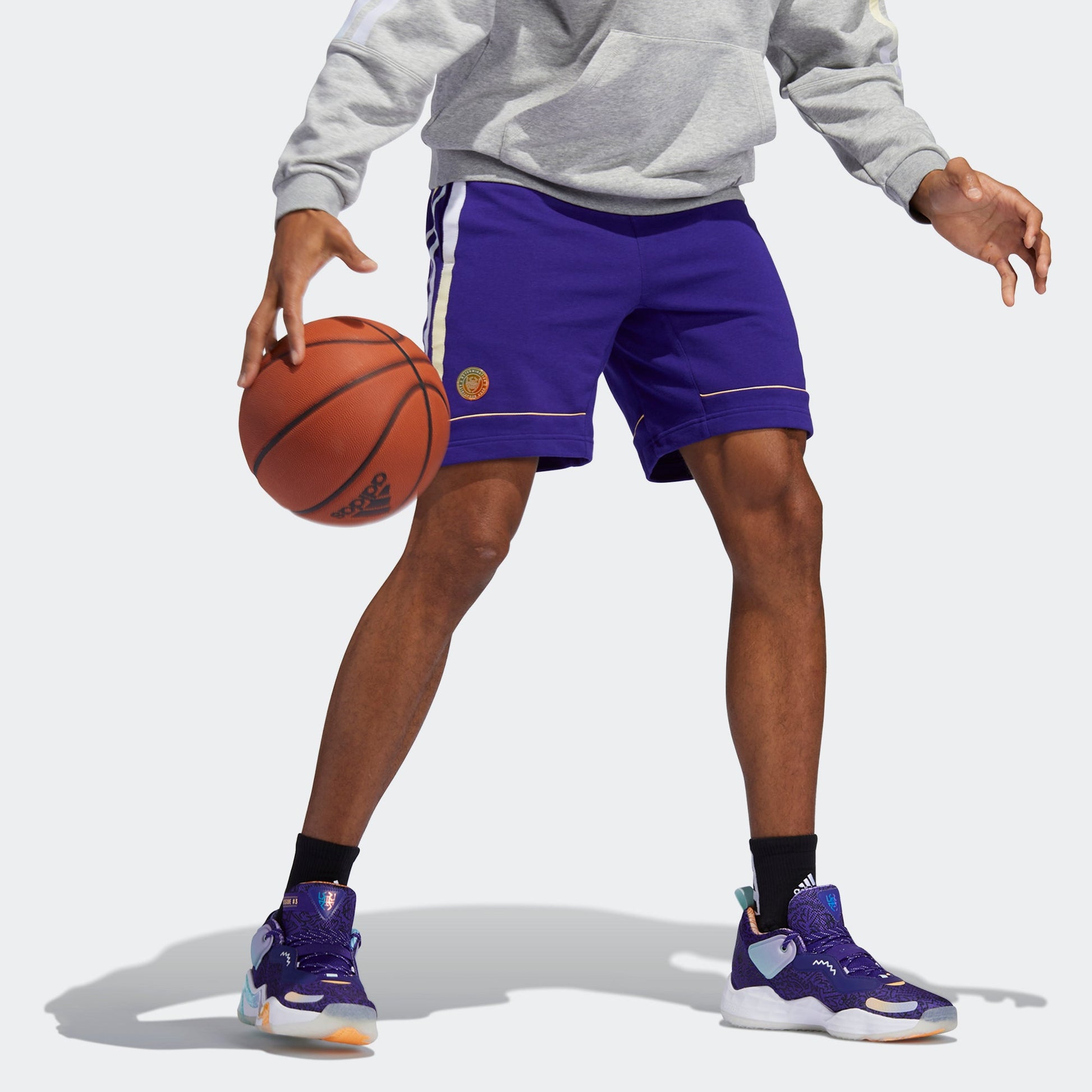 adidas Dm Short Stripe Basketball Sports Shorts Blue Purple HB6765