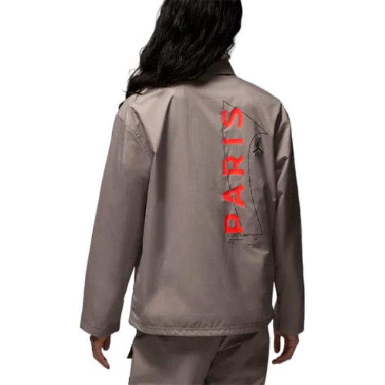 Men's Air Jordan x Paris Saint-Germain Series Alphabet Printing Logo Label Big Pocket Jacket Brown DM3105-010
