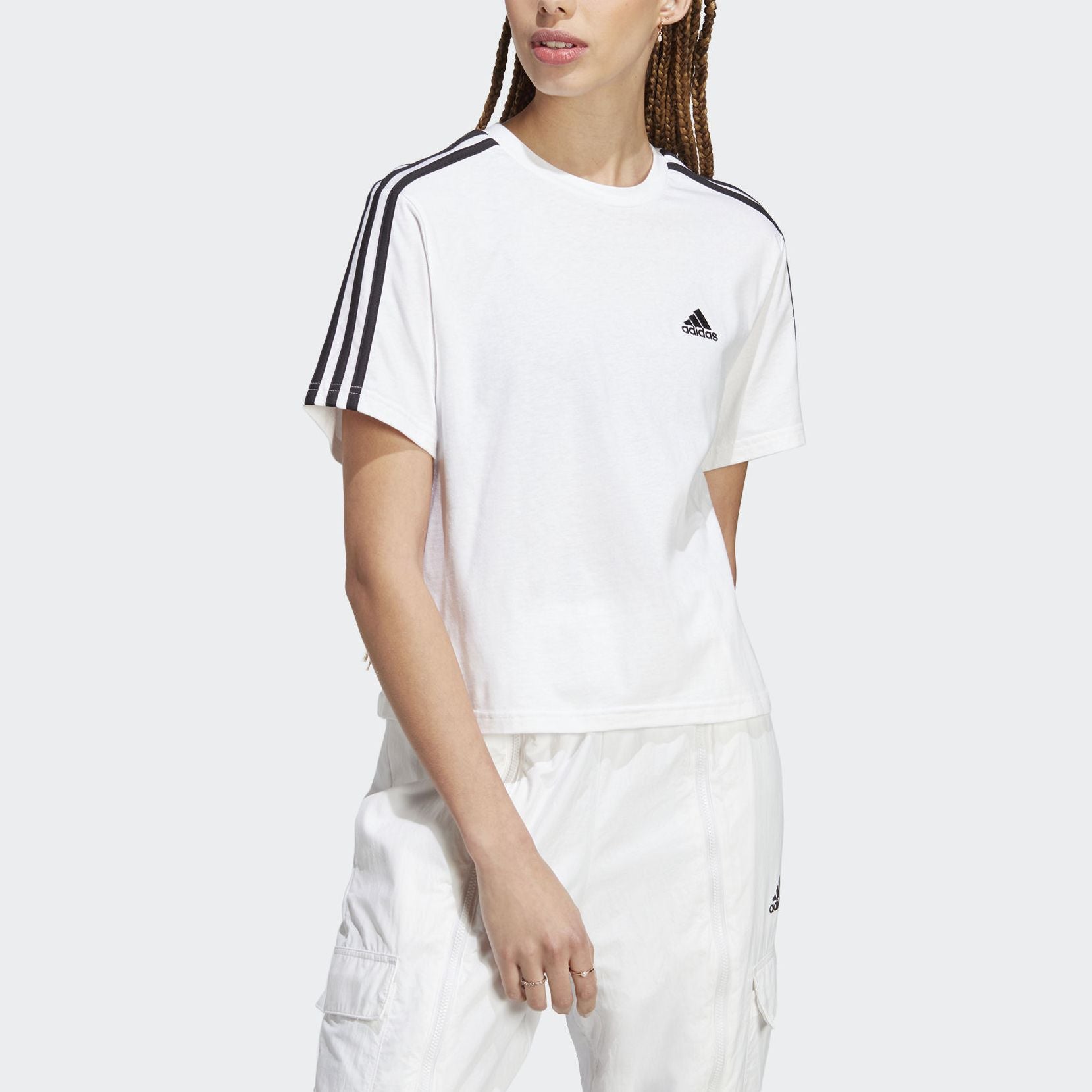 (WMNS) adidas Essentials 3-Stripes Single Jersey Crop Top Asia Sizing 'White' HR4915