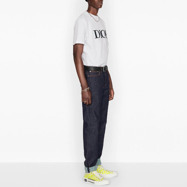 Men's DIOR SS21 Logo Pattern Round Neck Pullover Short Sleeve White 183J685A0677-C085
