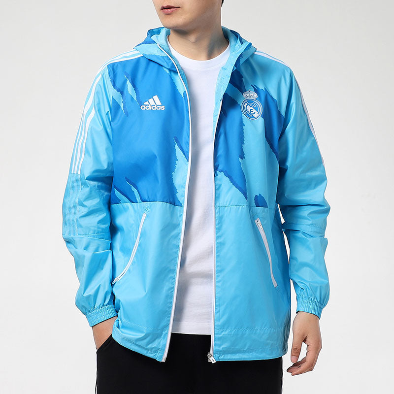 adidas Real Madrid Football Woven Hooded Jacket Blue GQ2538
