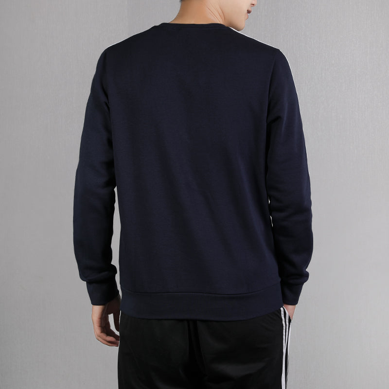 adidas E 3s Crew Fl Logo Casual Sports Fleece Lined Pullover Round Neck Blue EI4901