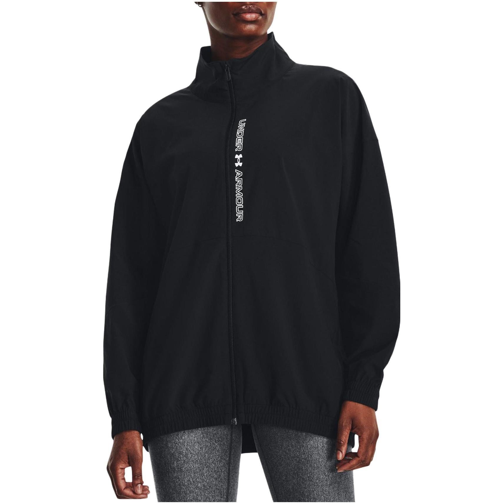 (WMNS) Under Armour Woven Full Zip Oversized Jacket 'Black' 1369890-002