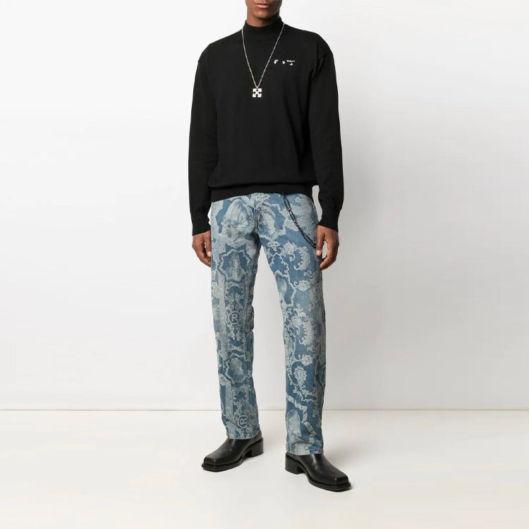 Off-White SS21 Logo Embroidered Pattern Knit Version Black OMHF024S21KNI0011001