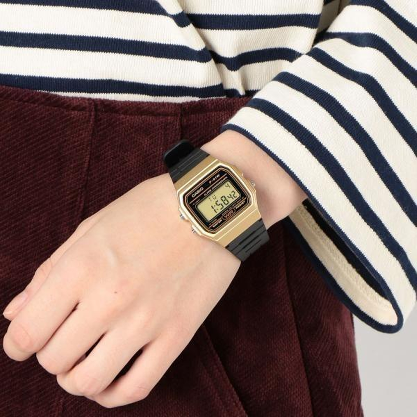 CASIO Waterproof Unisex Mens Black/Gold Digital F-91WM-9A