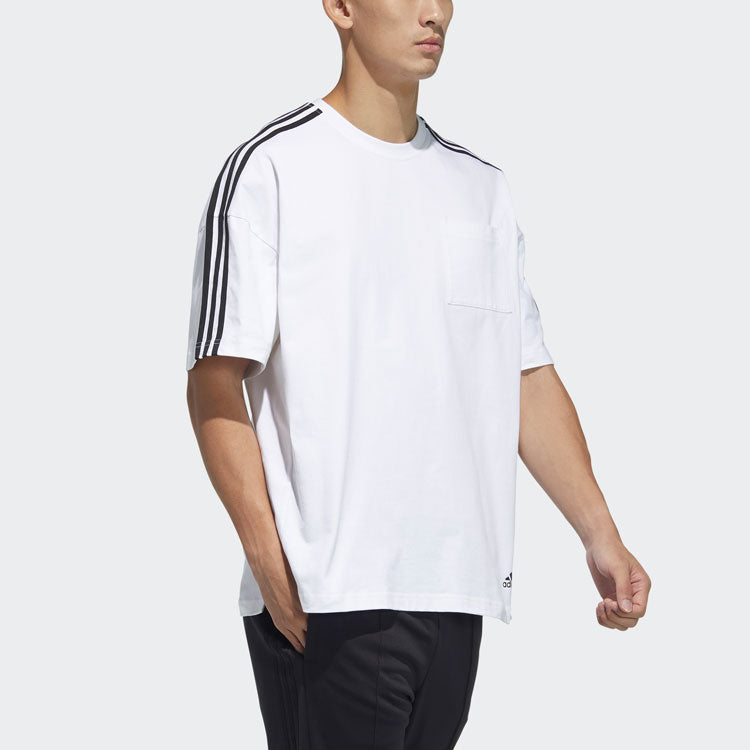adidas M Mh Loose Tee Stripe Sports Round Neck Short Sleeve White GN0811