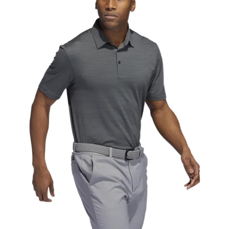 Men's adidas Solid Color Logo Micro Mark Golf Sports Short Sleeve Dark Grey Polo Shirt HA9158